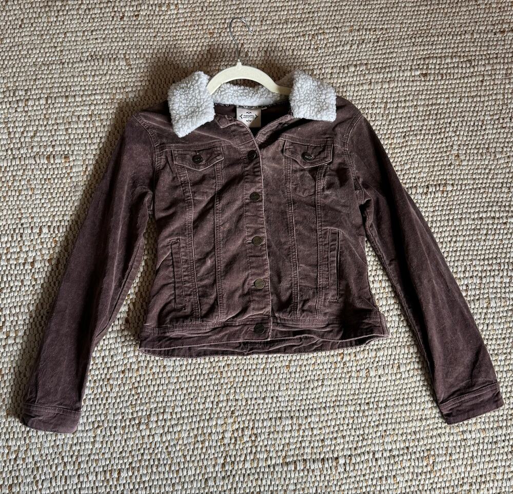 Nanette Lepore Brown Corduroy Trucker Jacket Cream Sherpa Collar Sz M Y2K Cotton